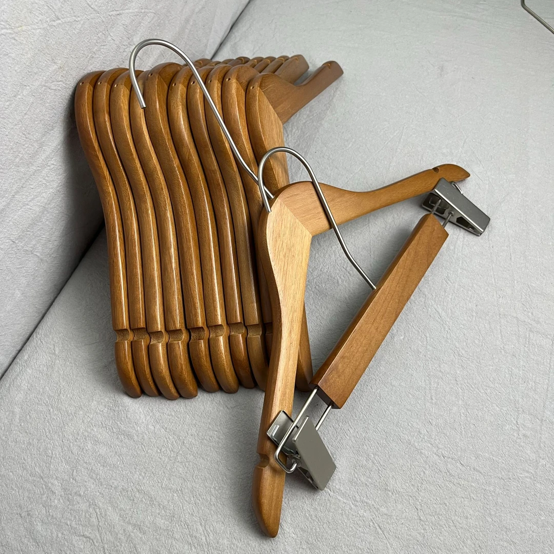 实木衣架胡桃色1.2厚无痕防滑衣挂家用服装店用定制logo木质衣撑