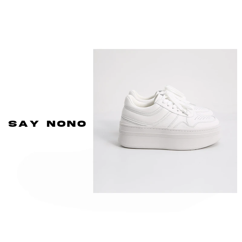 Say nono 真的不重的厚底增高百搭系带休闲透气头层牛皮小白鞋6cm