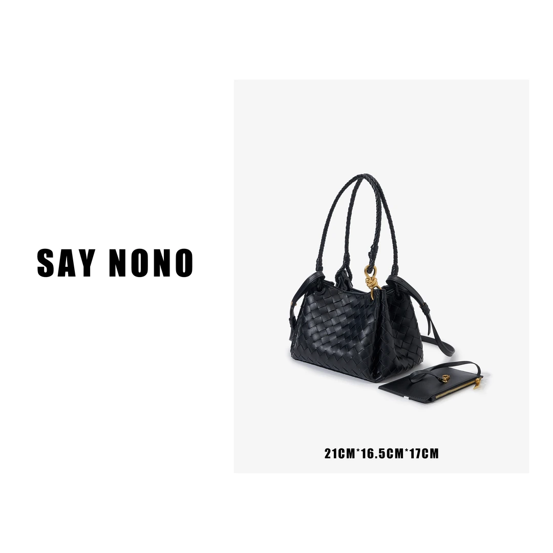 say  nono  头层牛皮编织金属绳扣单肩斜挎简约高级感降落伞包