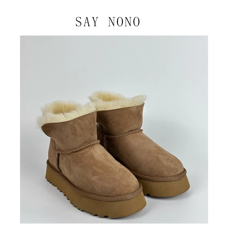 Say nono 加厚保暖皮毛一体厚底雪地靴跟高4cm