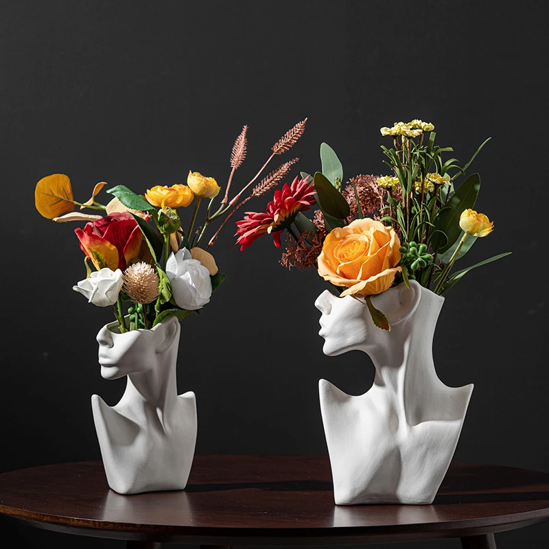 莫狄森素烧白色侧脸人像陶瓷花简约艺术摆件民宿餐厅家居创意装饰