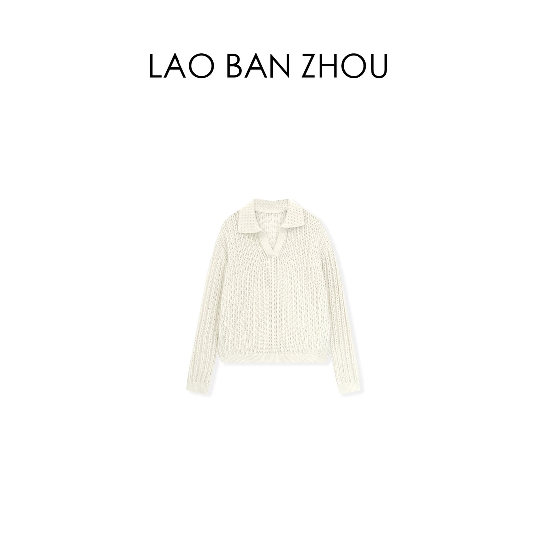 【老板周】设计感 秋冬翻领法式百搭针织上衣
