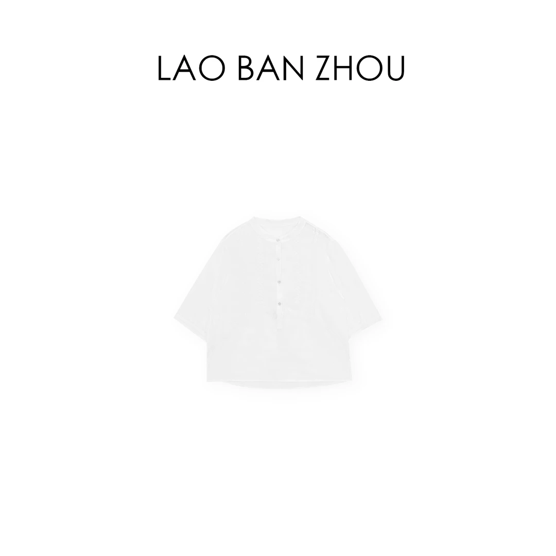 【老板周】日系小众 夏季圆领刺绣轻薄中袖衬衫