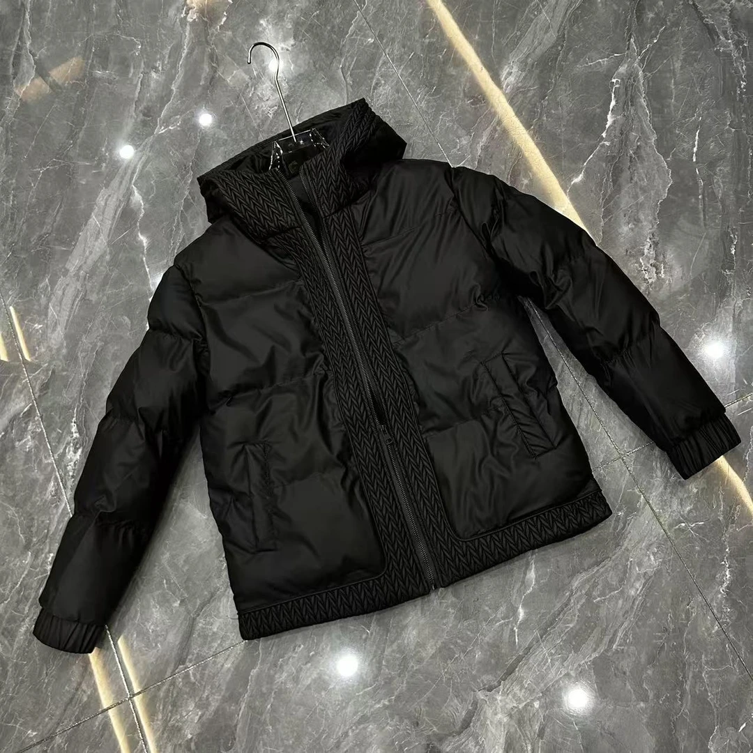 皮面连帽男士冬季修身保暖麦穗编制外套-6657