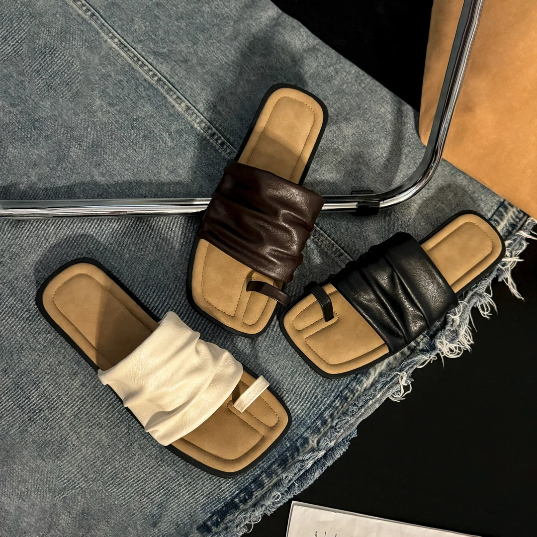 【EI】仙女风度假半拖韩国套趾一字凉拖女夏外穿法式复古平底沙滩鞋