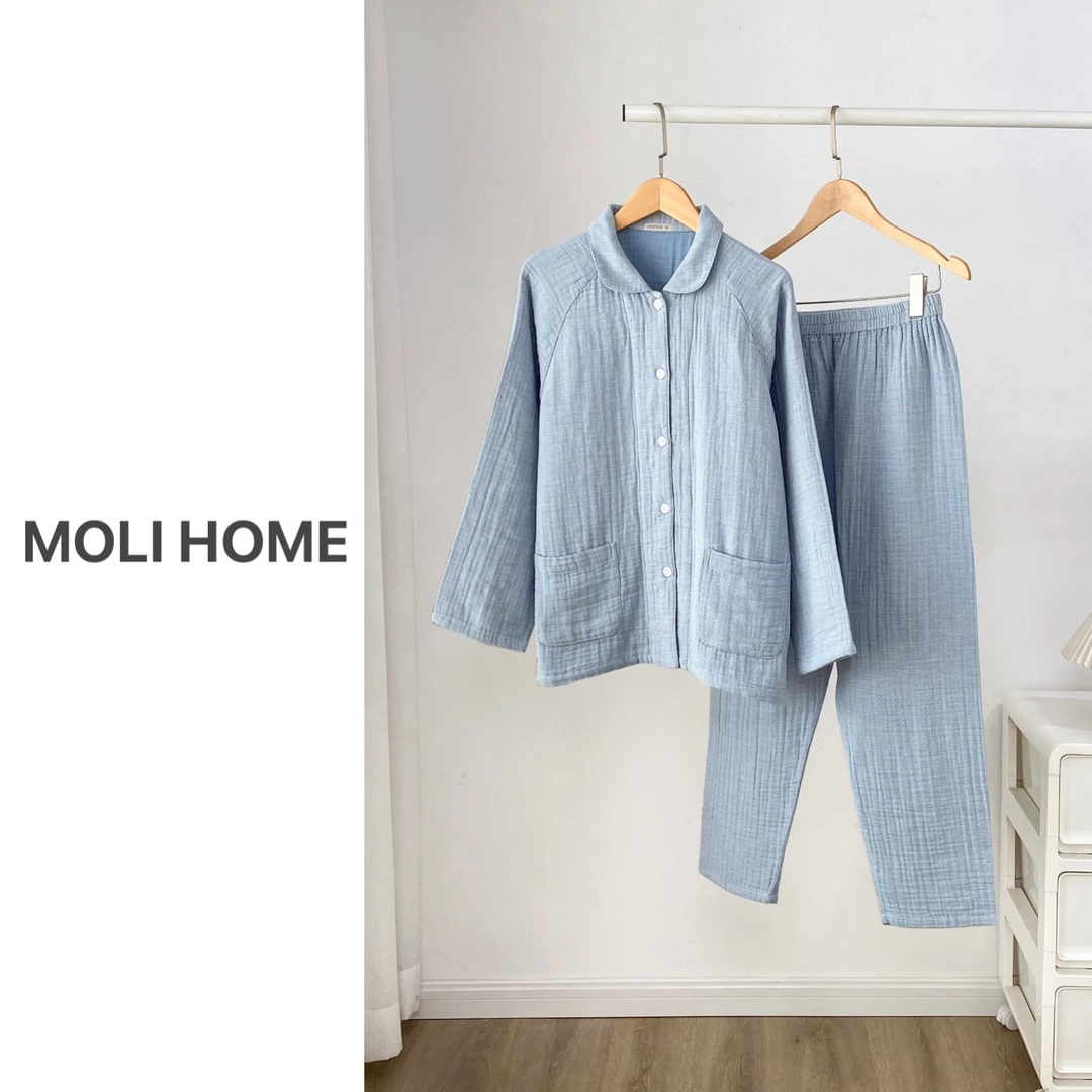 Mollyhome|全棉四层纱透气亲肤家居服睡衣