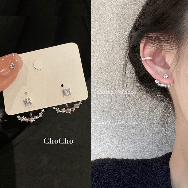 chocho/精致小众设计感超闪锆石耳钉一款两戴气质高级感耳环耳饰