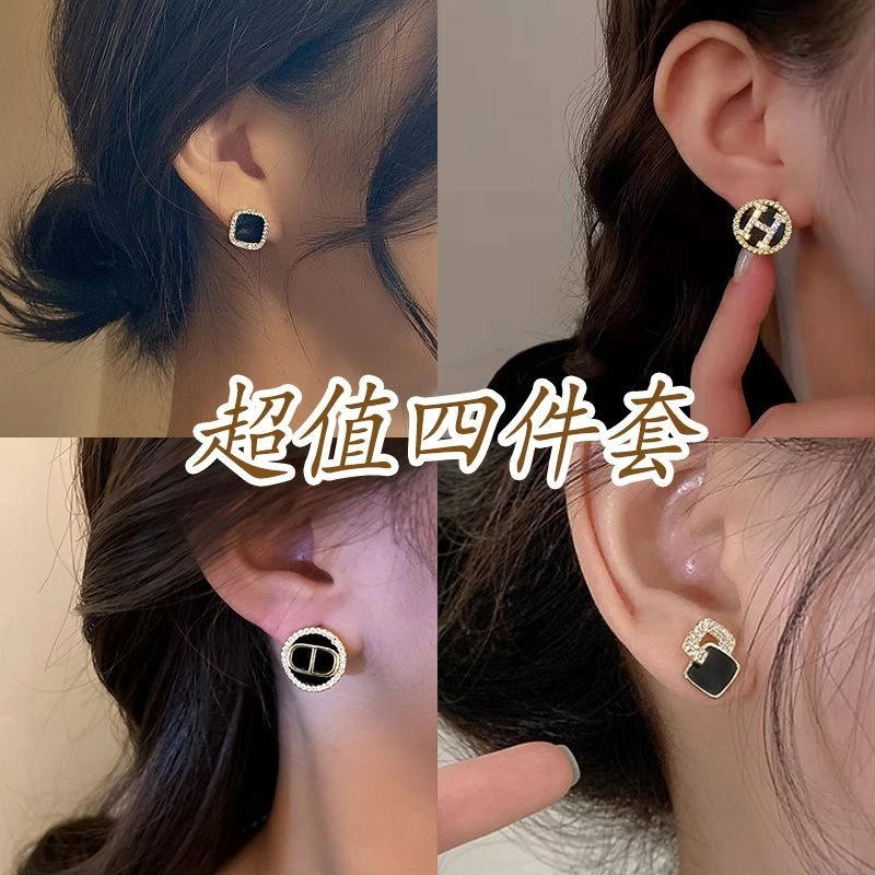 黑色耳钉2023年新款ins气质简约耳饰爆款轻奢高级感耳环