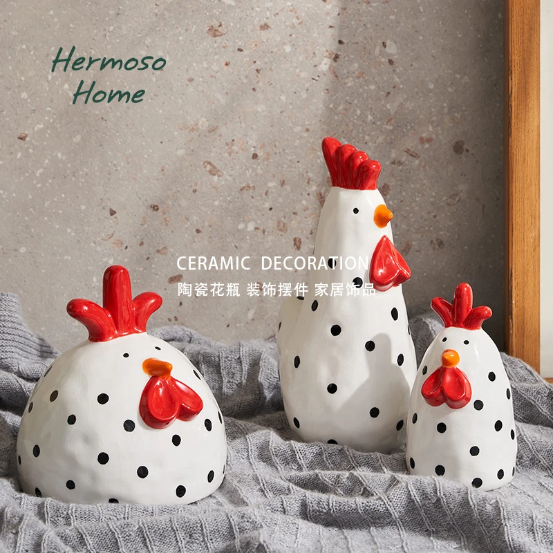 HERMOSO HOME红冠小母鸡陶瓷摆件家居饰品客厅玄关装饰吉祥物儿童