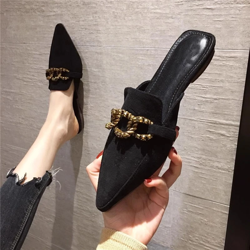 2025新款网红百搭平底半托单鞋中跟包头半拖鞋女夏外穿凉拖穆勒鞋