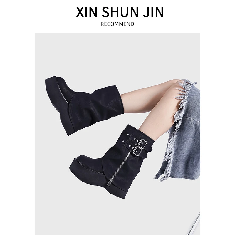 大头裤管靴甜酷风韩国辣妹堆堆靴厚底西部靴不过膝长靴高筒骑士靴