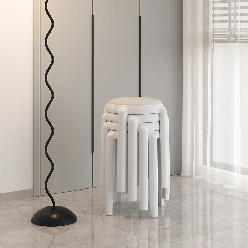 塑料凳子家用加厚可叠放软包圆凳现代简约创意客厅餐桌塑胶高椅子