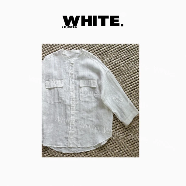 【有米】率性洒脱 圆领八分袖麻料衬衫