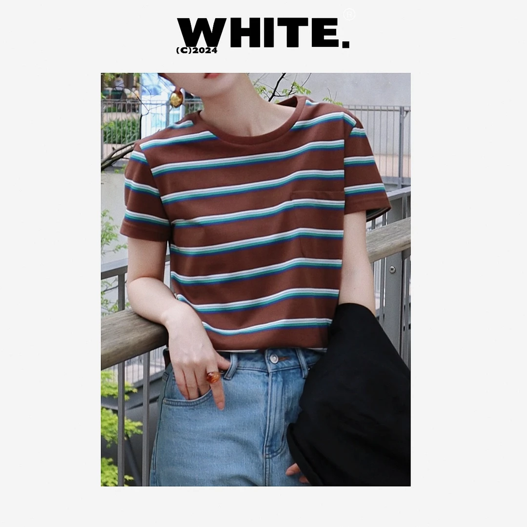 【春藤学院】女士夏季时尚定制复古条纹短袖T恤