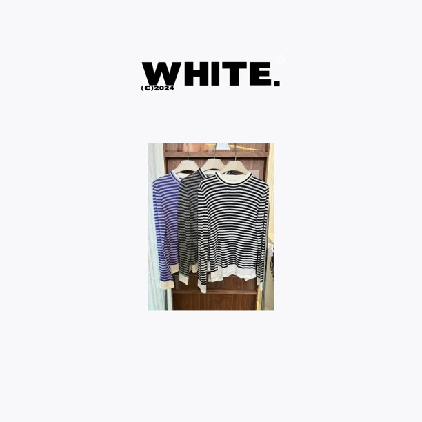 【夜梦】显瘦假两件针织长袖 条纹休闲针织打底衫