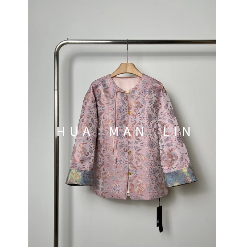 【花滿林】圆领流苏扣金属扣宋锦真丝桑蚕丝外套8038