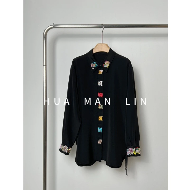 【花滿林】‘十二生肖系列’翻领40姆米重磅桑蚕丝刺绣上衣7982