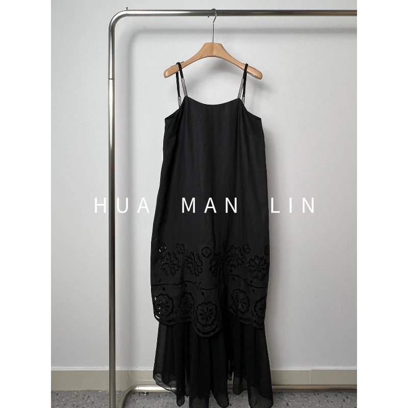 花滿林编织肩带重工镂空刺绣汉麻普洗+酵洗工艺吊带裙8720