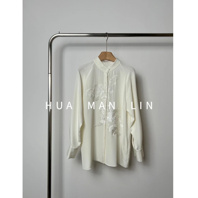 【花满林】小立领重工刺绣40MM重磅真丝桑蚕丝气质上衣8126