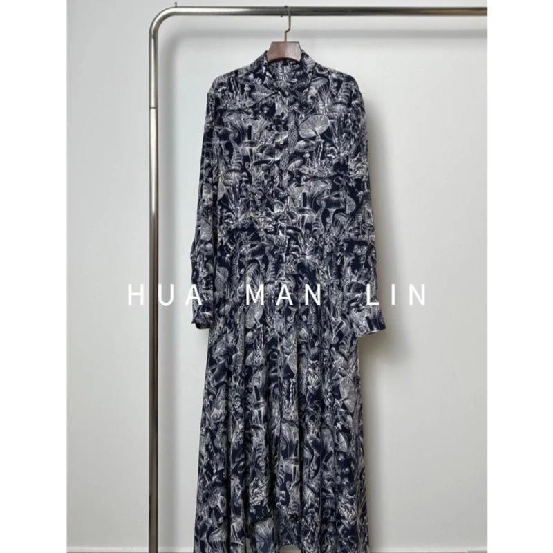 【花滿林】‘蘑菇小镇’翻领26姆米双绉真丝桑蚕丝连衣裙【配腰带】7797