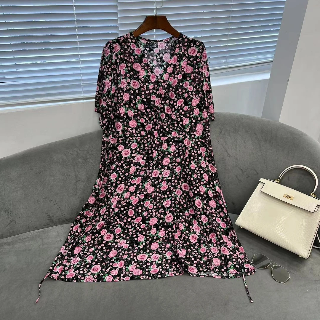 【花满林】V领系带碎花连衣裙5868