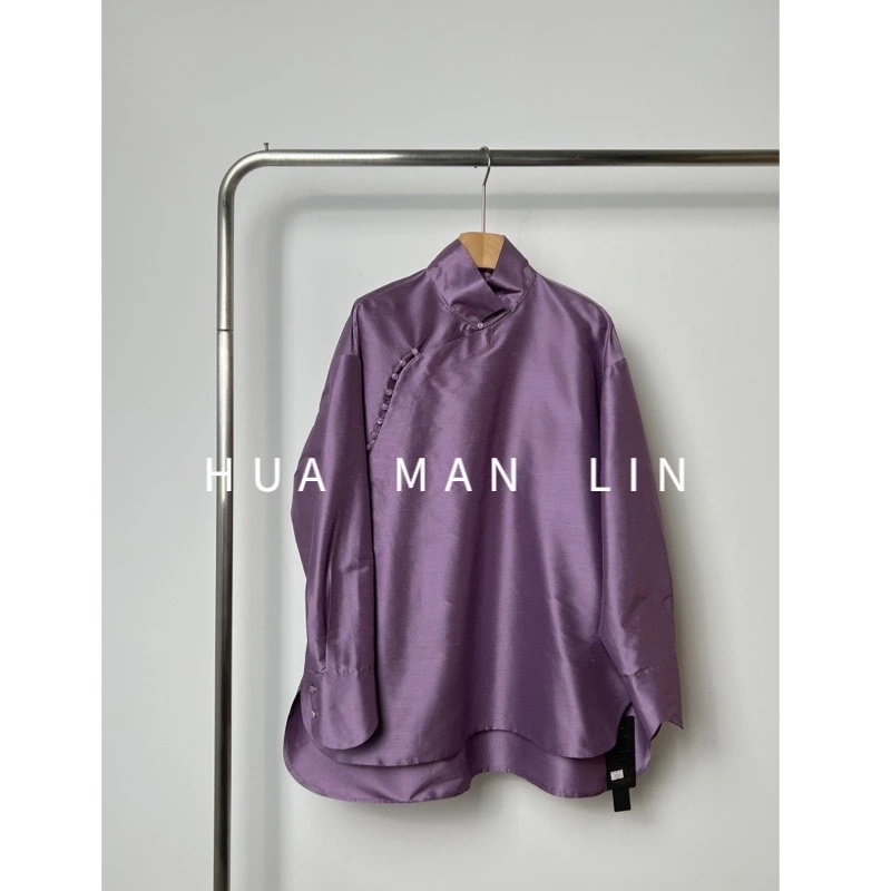 【花滿林】站领斜门襟落肩26MM100%~双宫真丝桑蚕丝上衣8050