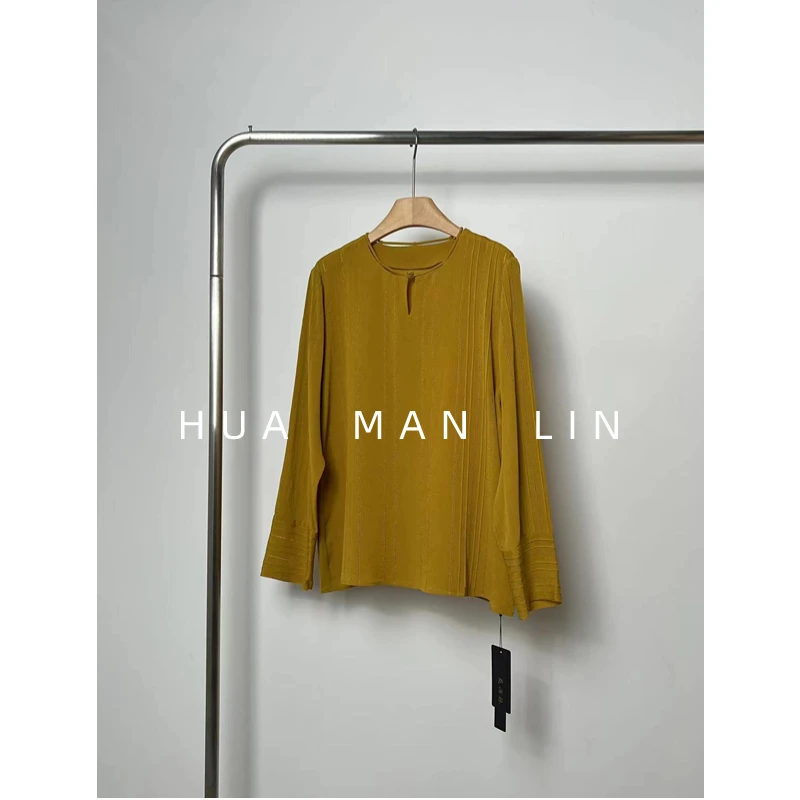 【现量系列】花滿林 圆领镂空刺绣打条上衣7271