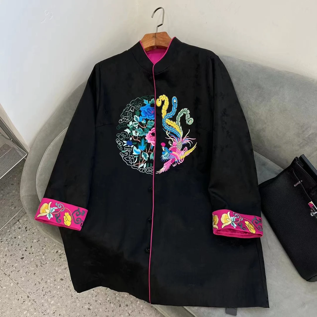 【花满林】‘凤穿牡丹’坨坨扣香云纱刺绣外套5789