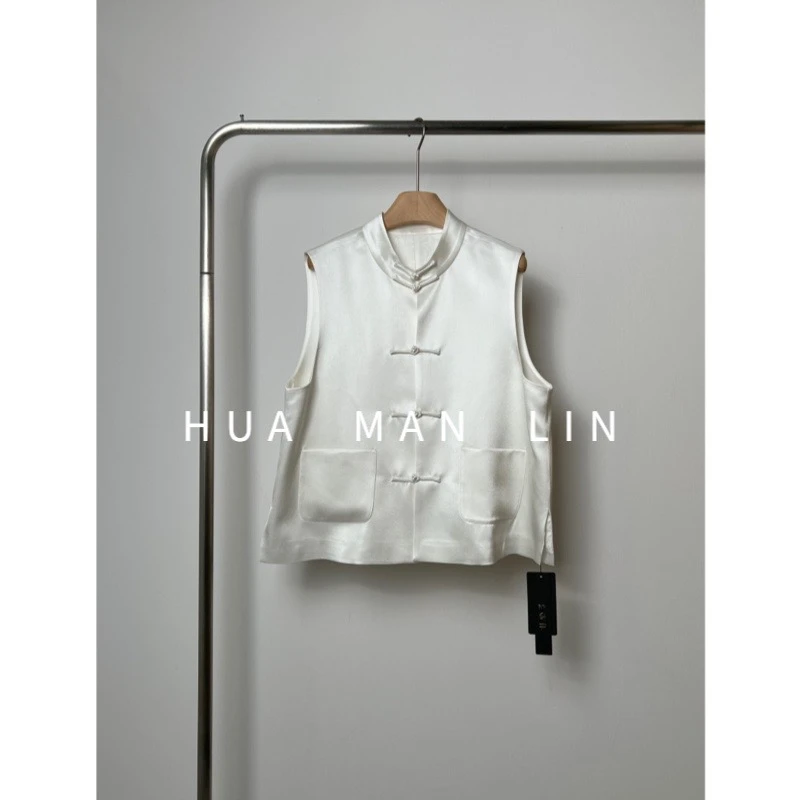 【花滿林】小立领手工盘扣双贴袋净版重磅醋酸马夹3278