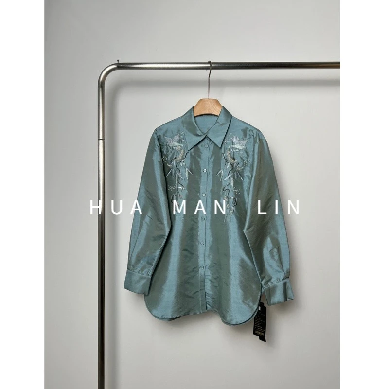 【花滿林】翻领手工钉珠定染色双宫真丝桑蚕丝上衣8090