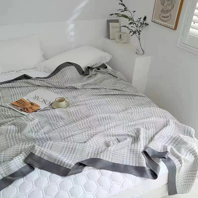 【竹纤维冷感毯】灰色绿色千鸟格柔软透气粉色多功能布床米奇米妮