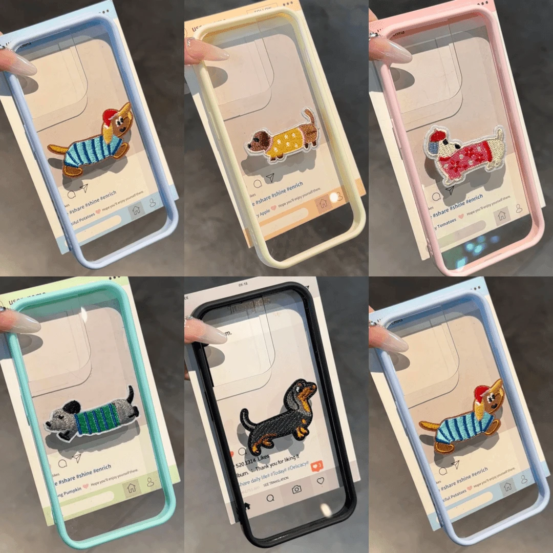 可爱刺绣小狗适用苹果13promax手机壳iPhone15新款14/11/12