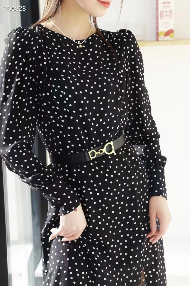 高级黑色波点连衣裙女士2025春季新款时尚长裙