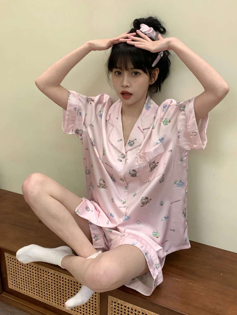 冰丝睡衣女款夏季套装爆款2025新款可外穿仿真丝女士夏天短袖家居