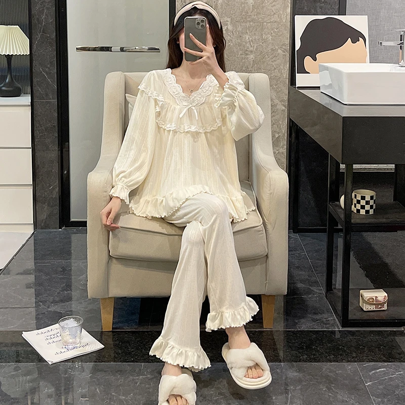 纯棉睡衣女款春秋款爆款2025新款可外穿公主风女士长袖家居服套装