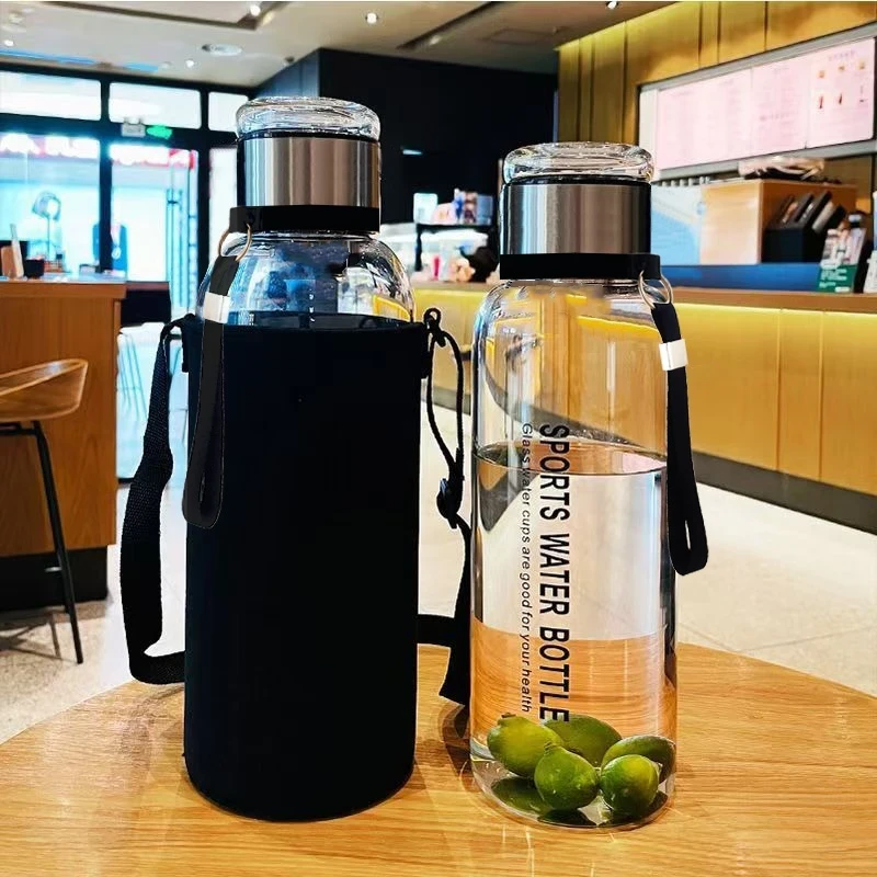 【送杯套】超大容量墩墩桶玻璃网红便携隔热茶水分离玻璃杯带提绳