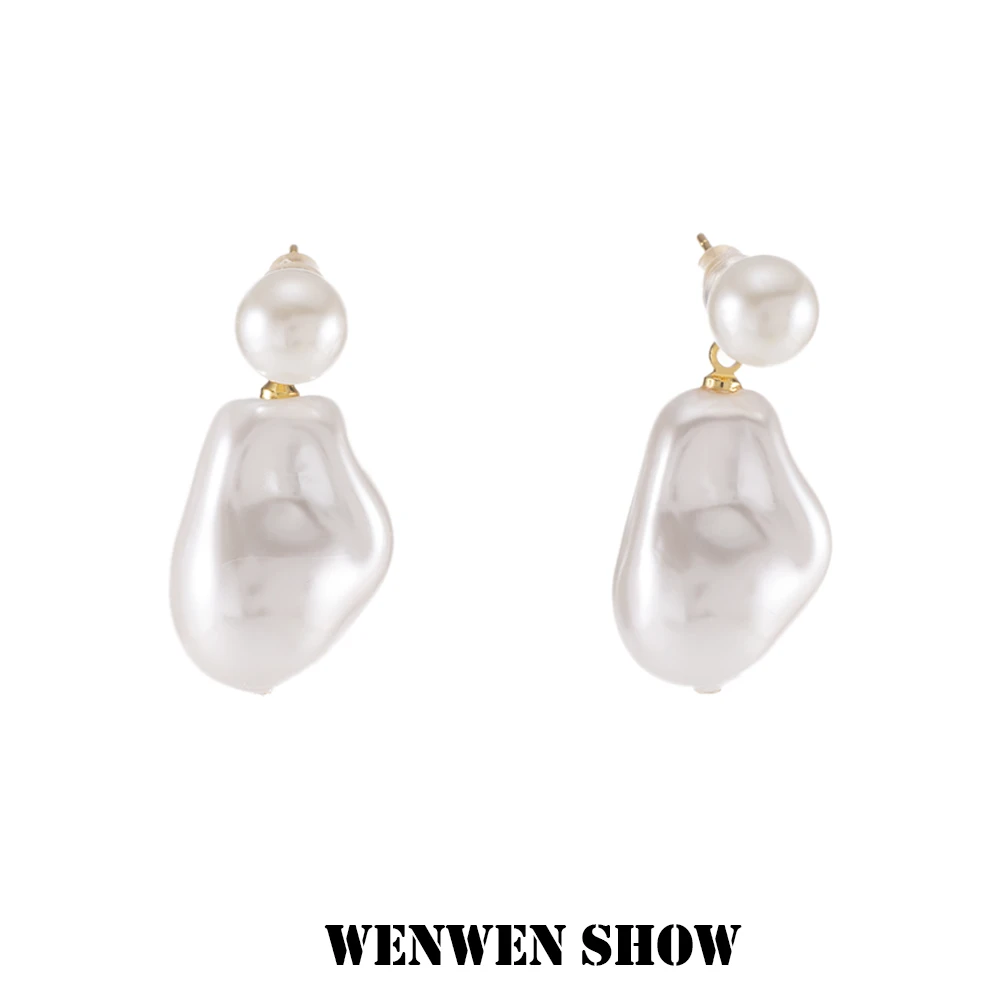 铜合金仿珍珠耳饰 WENWENshow  赫本风巴洛克925耳环轻奢复古简约