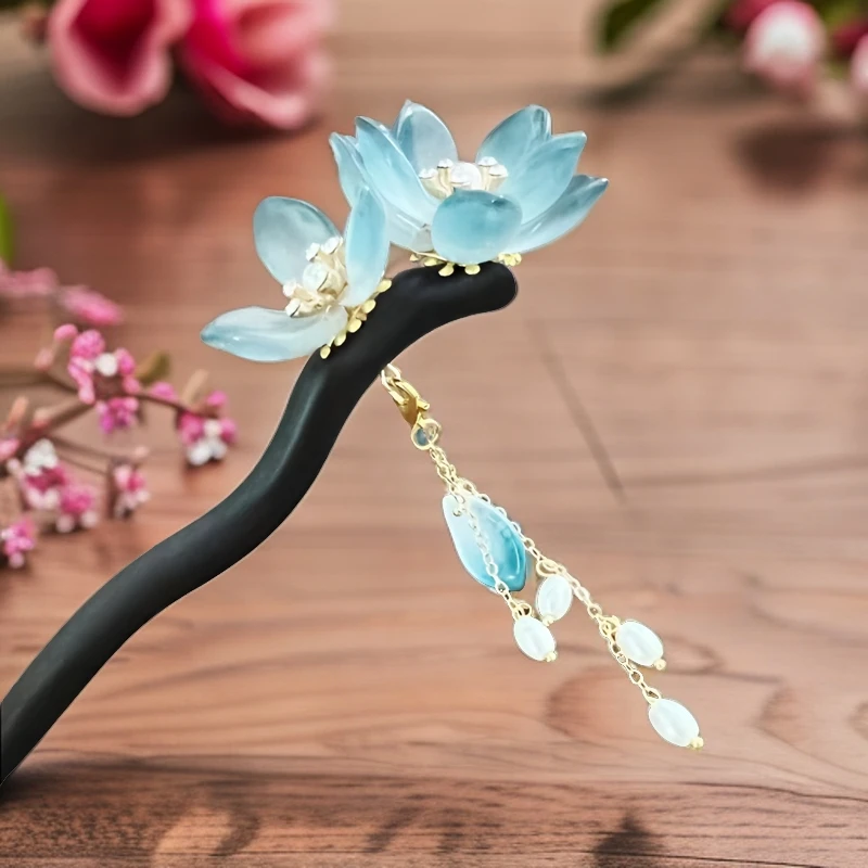 608号古风黑檀木发簪流苏簪子盘发木簪简约女木质发钗汉服头饰女