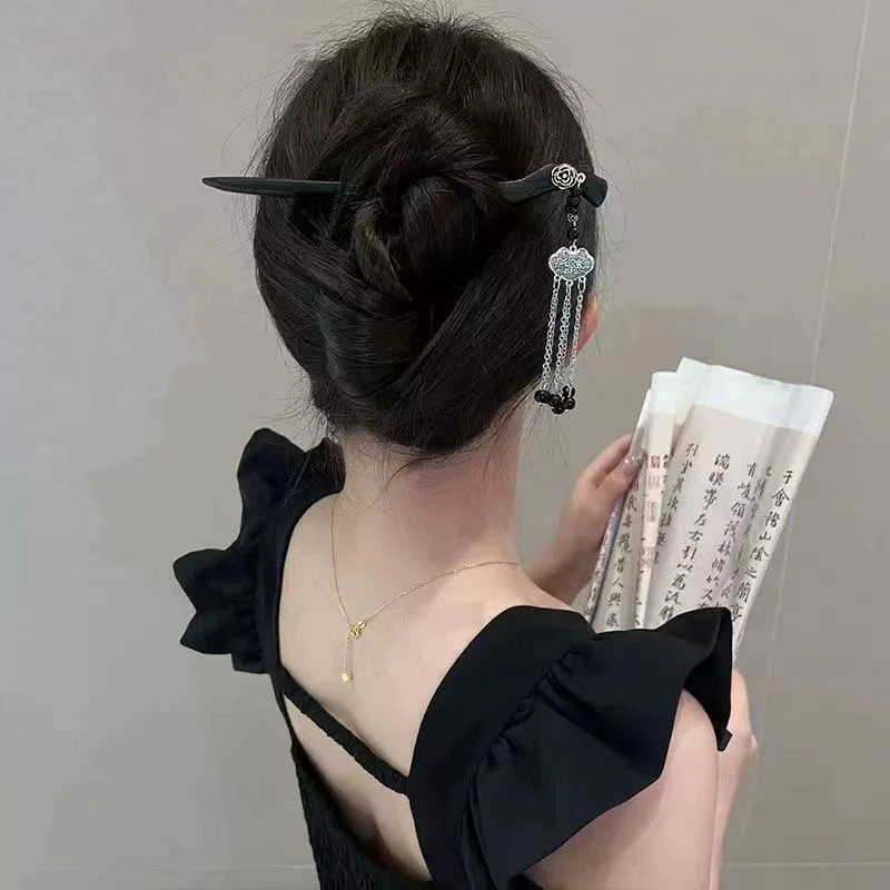 242号银锁天支新中式流苏古风发簪发钗汉服盘发头饰马面裙配饰