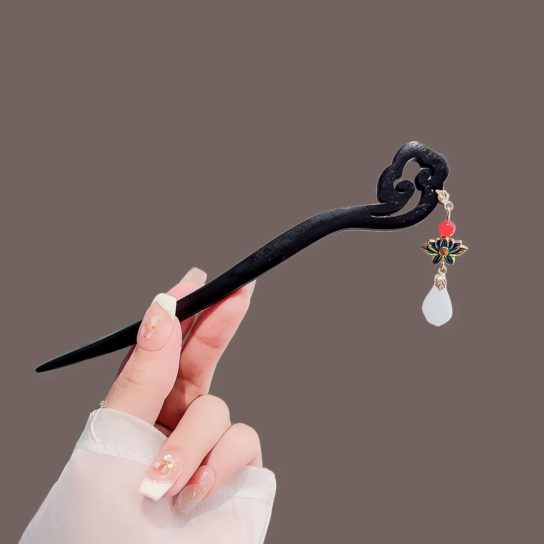 非金属木质发饰 中国风手工祥云木发簪子如意簪子