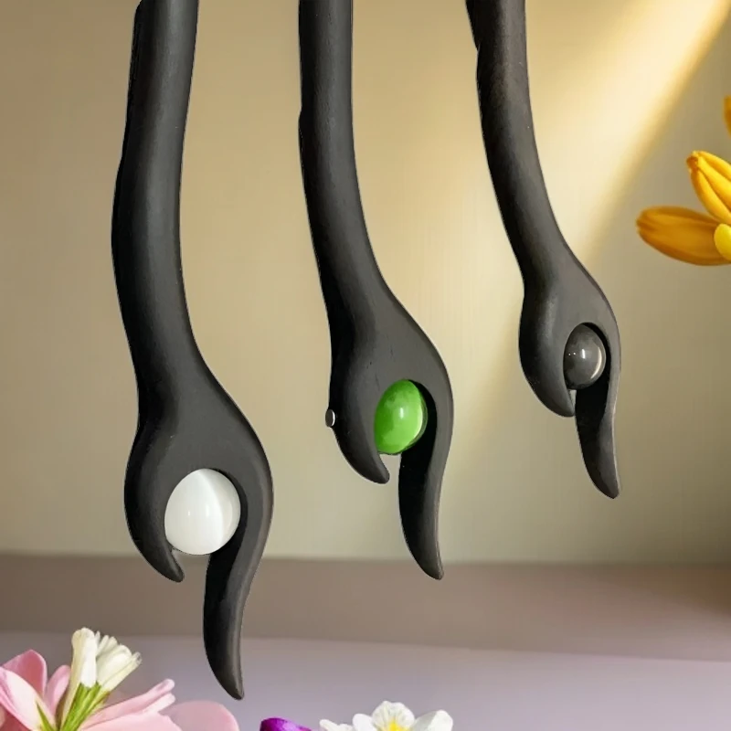 641号黑檀木发簪    檀木发簪简约百搭盘发簪中国风头饰发式