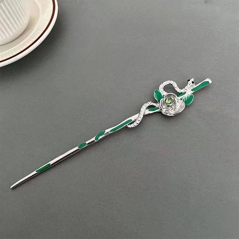 清冷感猫眼石蛇形发簪盘发金属簪子高级感发钗子新中式头饰091号