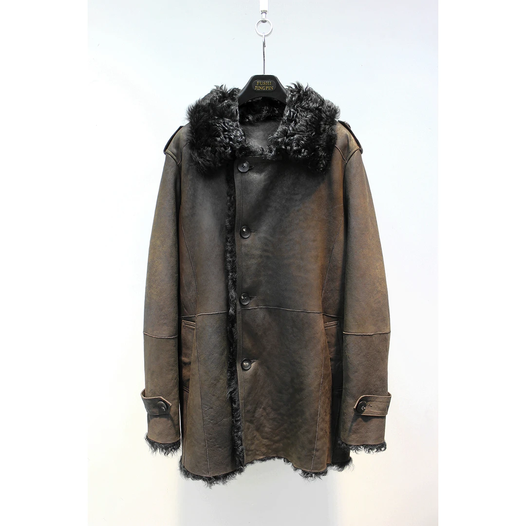 轻柔保暖小湖羊皮毛一体英伦风中长款男士皮草大衣外套2023冬季新