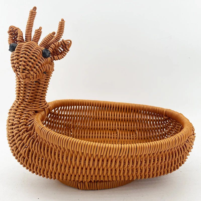 A199棕色小鹿造型水果篮纯手工编织33*23*28