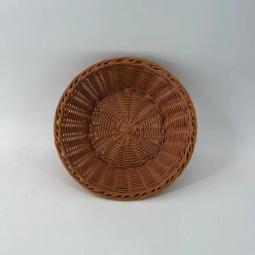 K88棕色圆形客厅家用水果篮馒头框纯手工编织