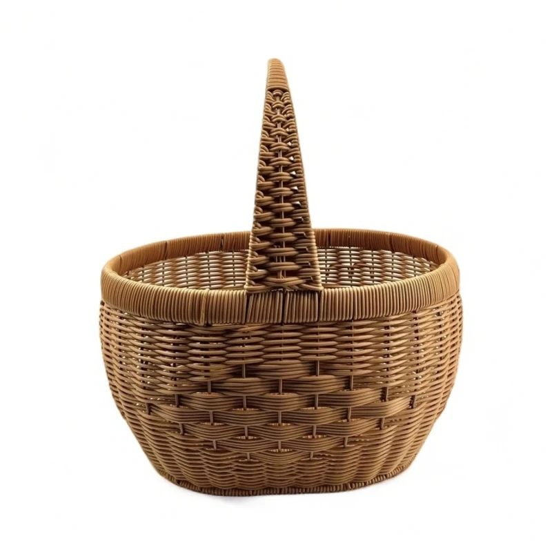 J19旦形单提手简约郊游创意收纳篮子纯手工编织特大号35*26*19