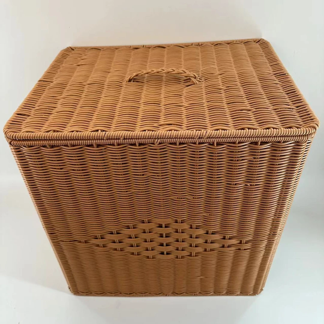 A161棕色方形带盖收纳筐特大号家用简约风收纳筐纯手工编织