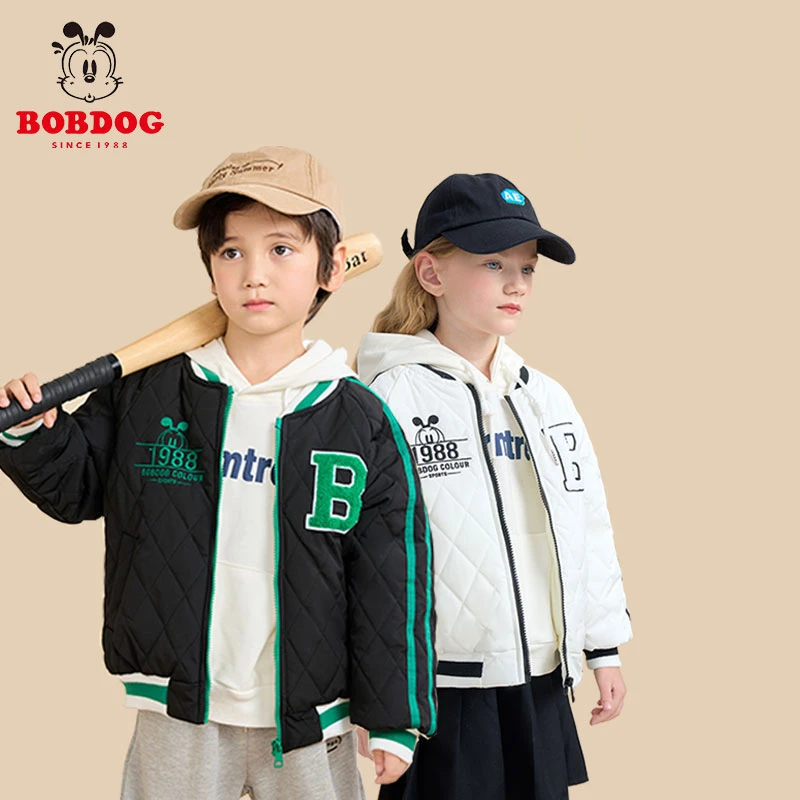 【巴布豆正品】儿童夹克棉服棒球服外套秋冬男女保暖撞色385