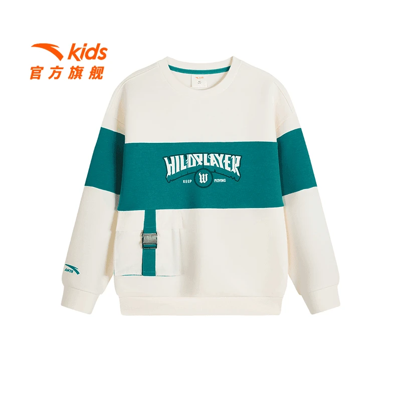 安踏儿童男大童针织套头衫秋季舒适亲肤高能感圆领卫衣352438709