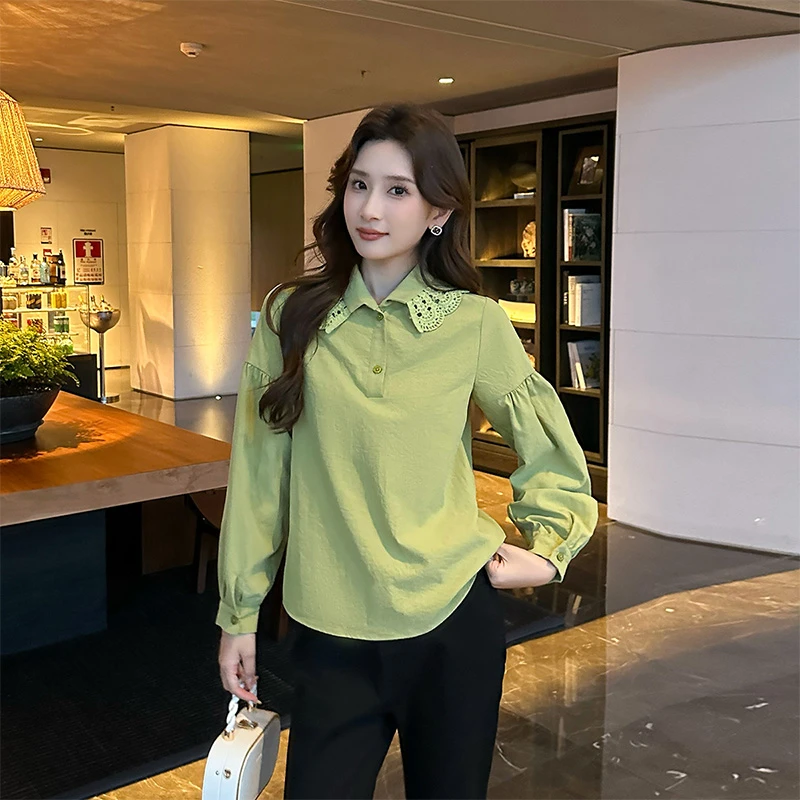 奢姿2024年秋季新款大码女装气质小众上衣胖妹妹休闲亚麻拼接衬衫